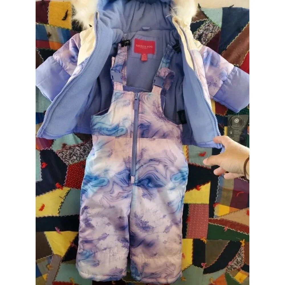 London Fog Baby Girls 2-Piece Snowsuit  Jacket Bib Pants 12 Months Purple Marble